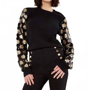 NEW APRICOT sequin arm embellished jumper in black